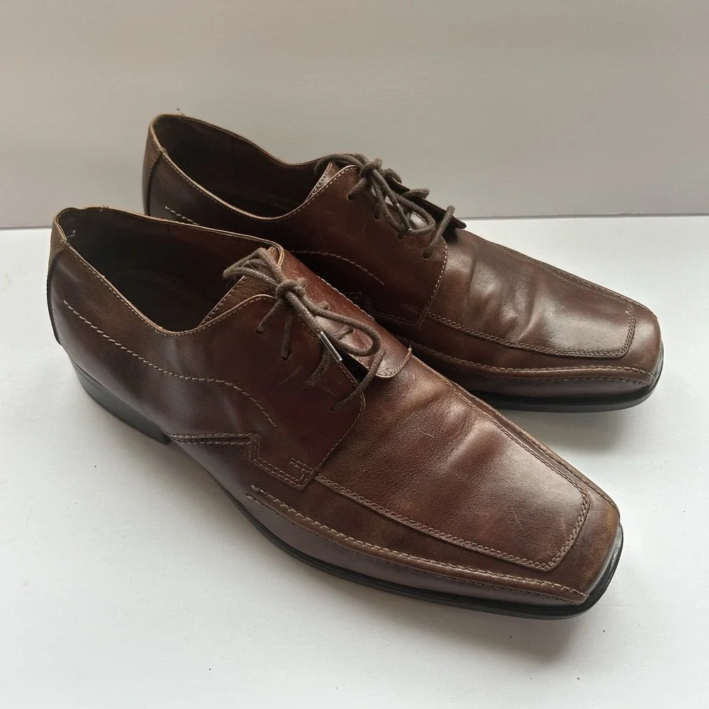 Johnston & Murphy Mens Brown Leather Dress Shoes 20-3120 Lace Oxford Square 13